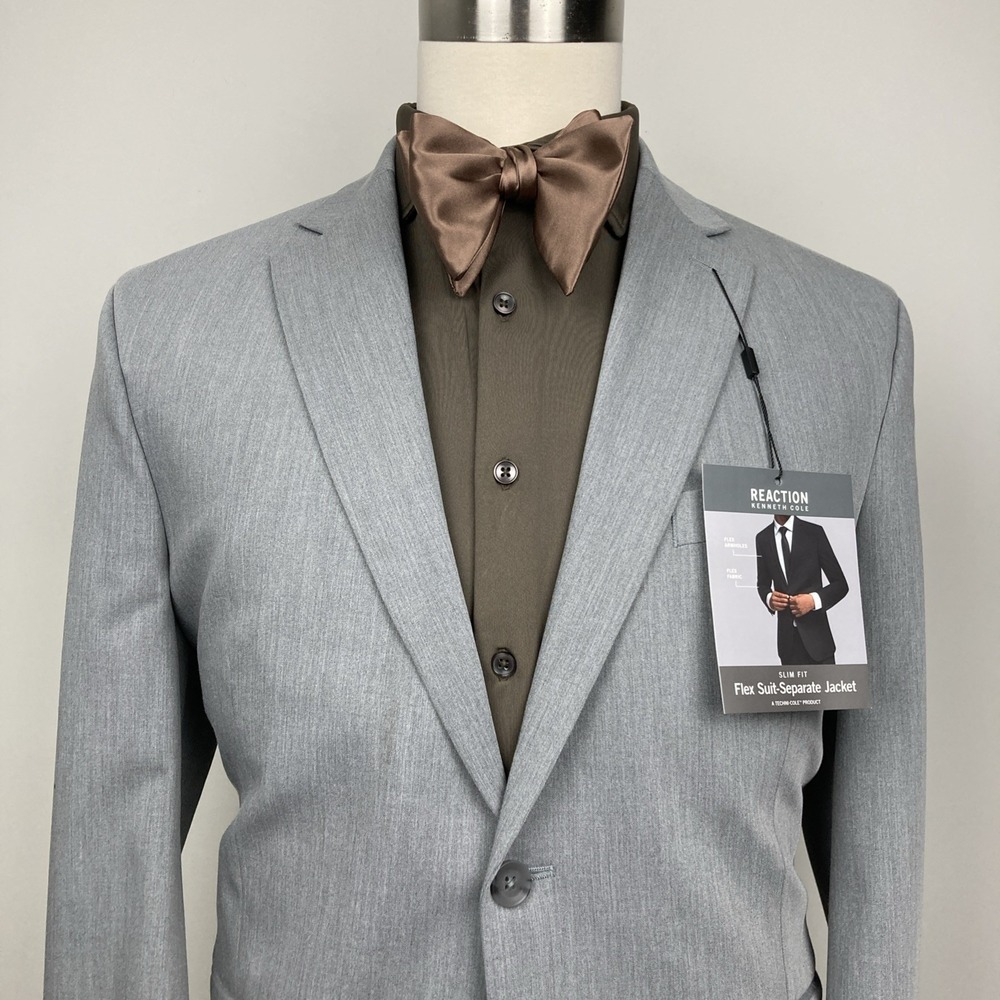 Kenneth‎ Cole Mens Suit Jacket Blazer 44S Light Grey Solid Stretch F01042 - Picture 3 of 14